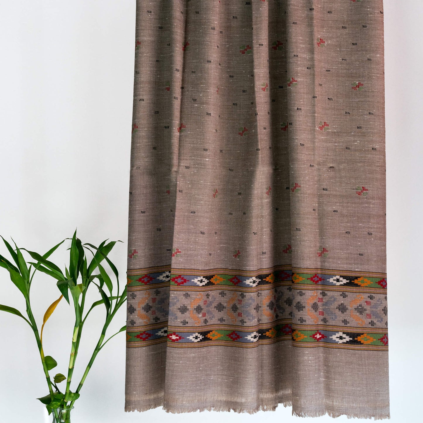 Traditional Kullu Patti + Booti Angora shawl