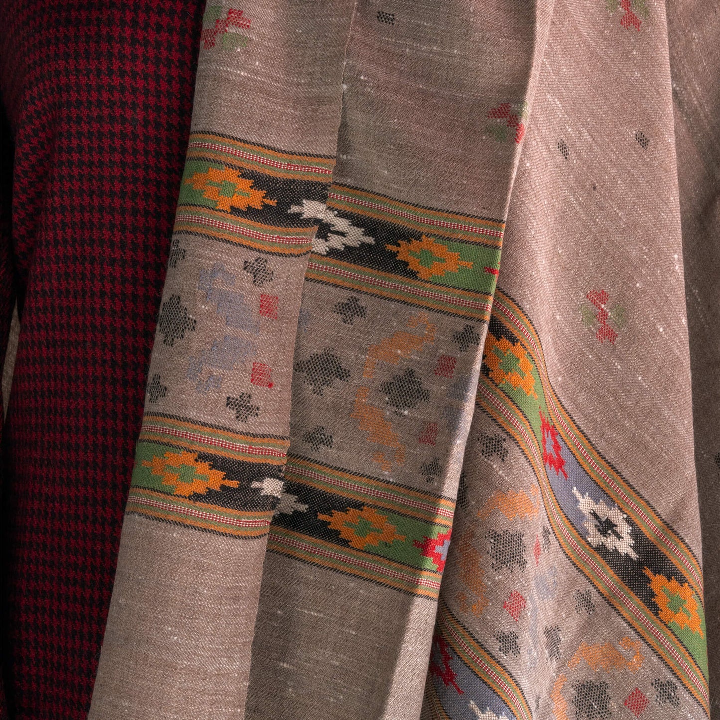 Traditional Kullu Patti + Booti Angora shawl
