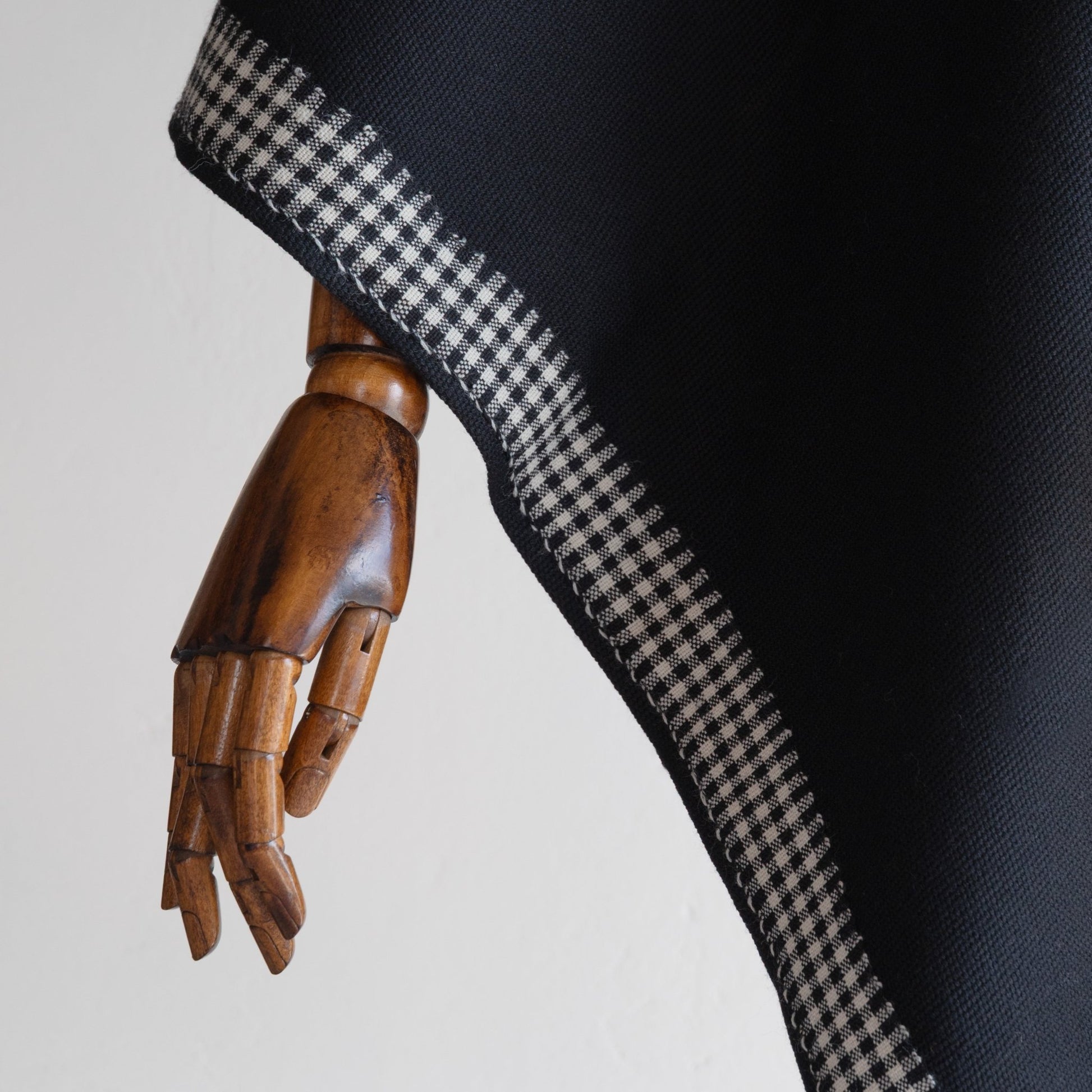 Black Woolen Cape for Women with Check Border - Bhuttico Shawls