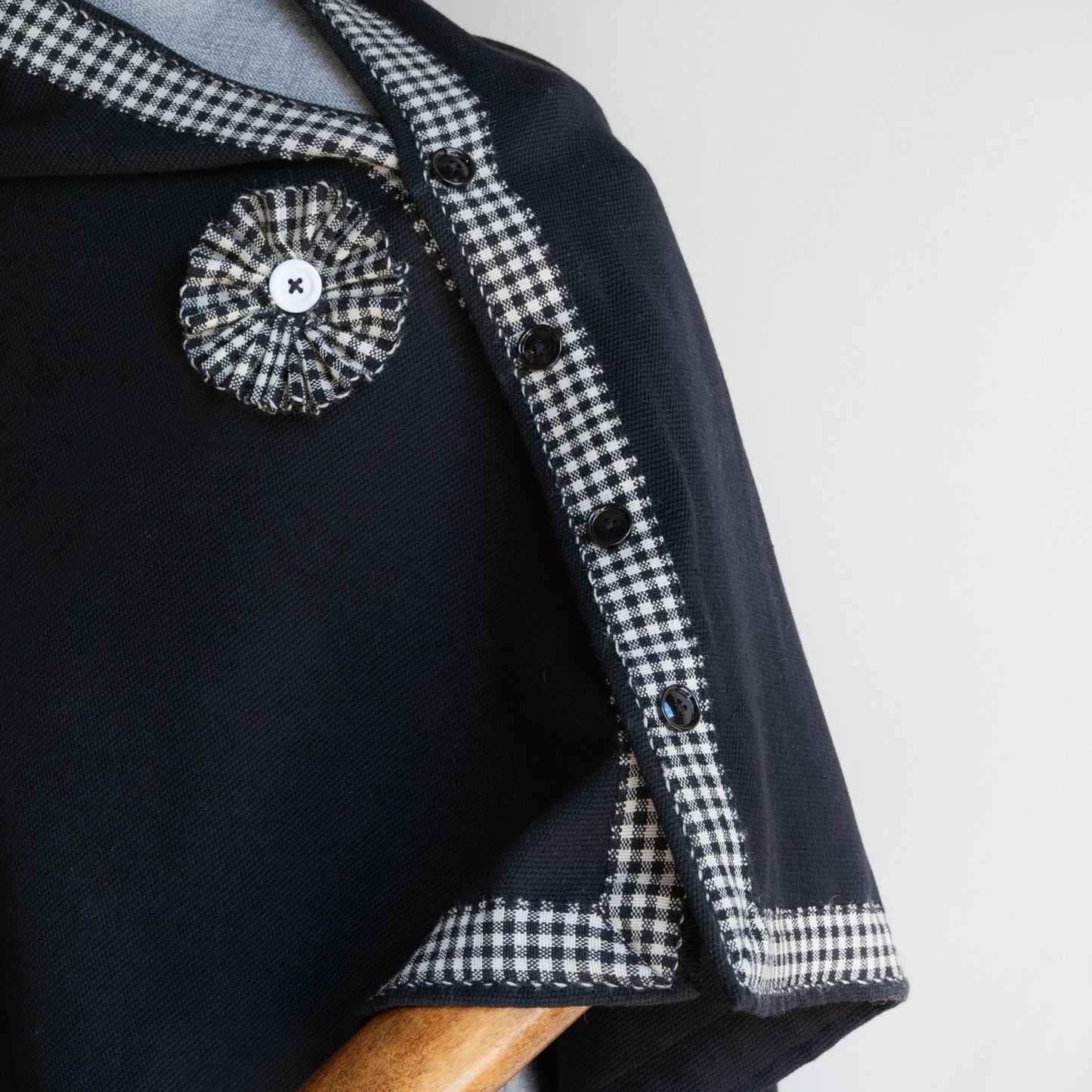 Black Woolen Cape for Women with Check Border - Bhuttico Shawls