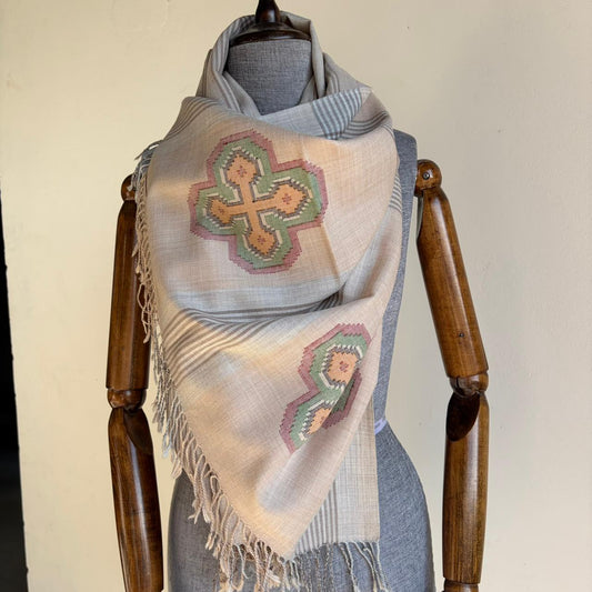 Hand Woven Pure Merino Wool Kullu Stole- Multicolour