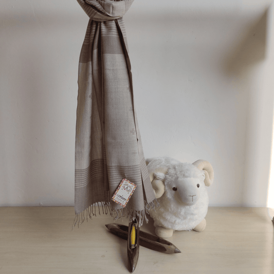 Hand Woven Merino Wool Kullu Stole - Beige - Bhuttico Shawls