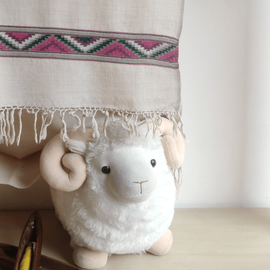 Hand Woven Merino Wool Kullu Stole - Beige2 - Bhuttico Shawls