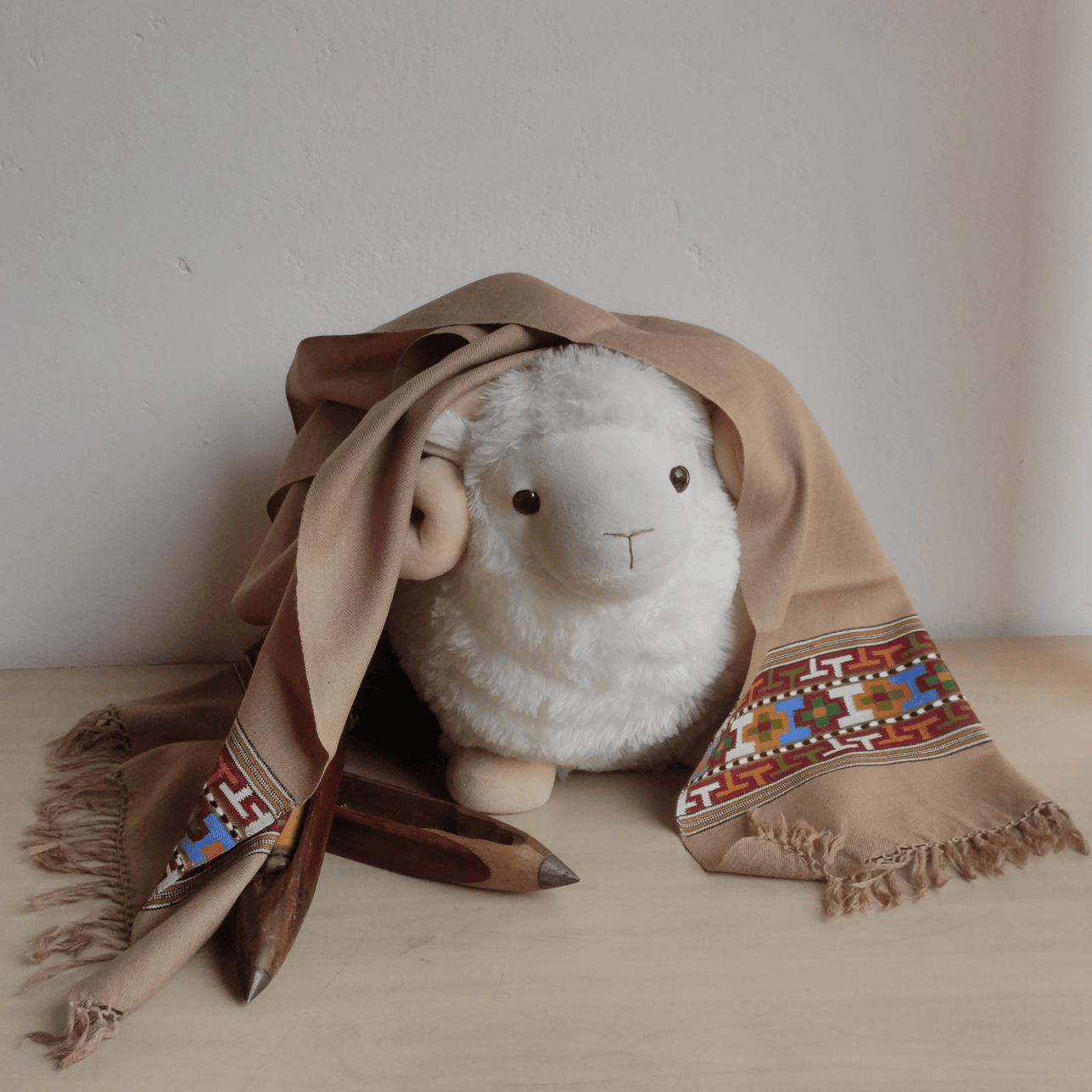 Hand Woven Merino Wool Kullu Stole - Beige3 - Bhuttico Shawls