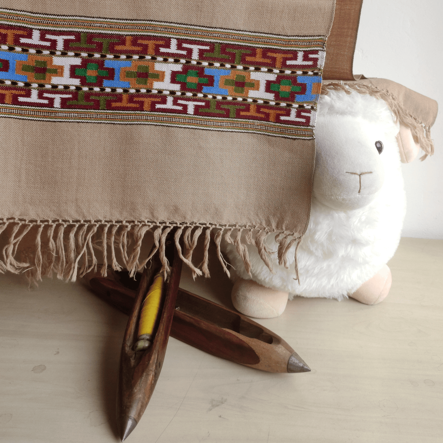 Hand Woven Merino Wool Kullu Stole - Beige3 - Bhuttico Shawls