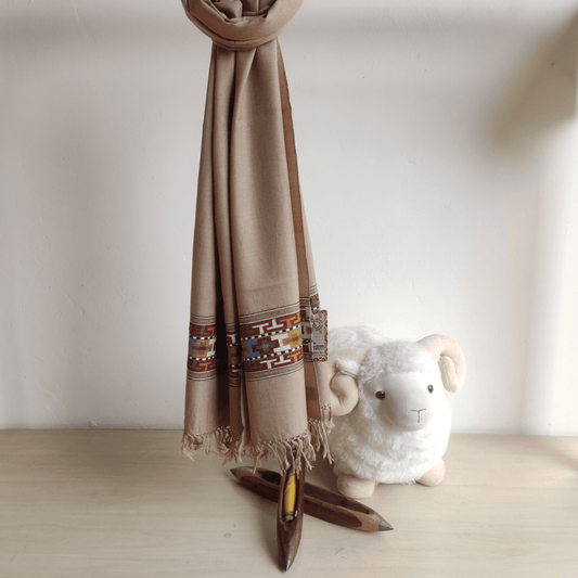 Hand Woven Merino Wool Kullu Stole - Beige3 - Bhuttico Shawls