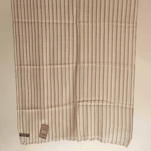 Hand Woven Pashmina + Merino Wool Kullu Stole - Striped (Beige) - Bhuttico Shawls