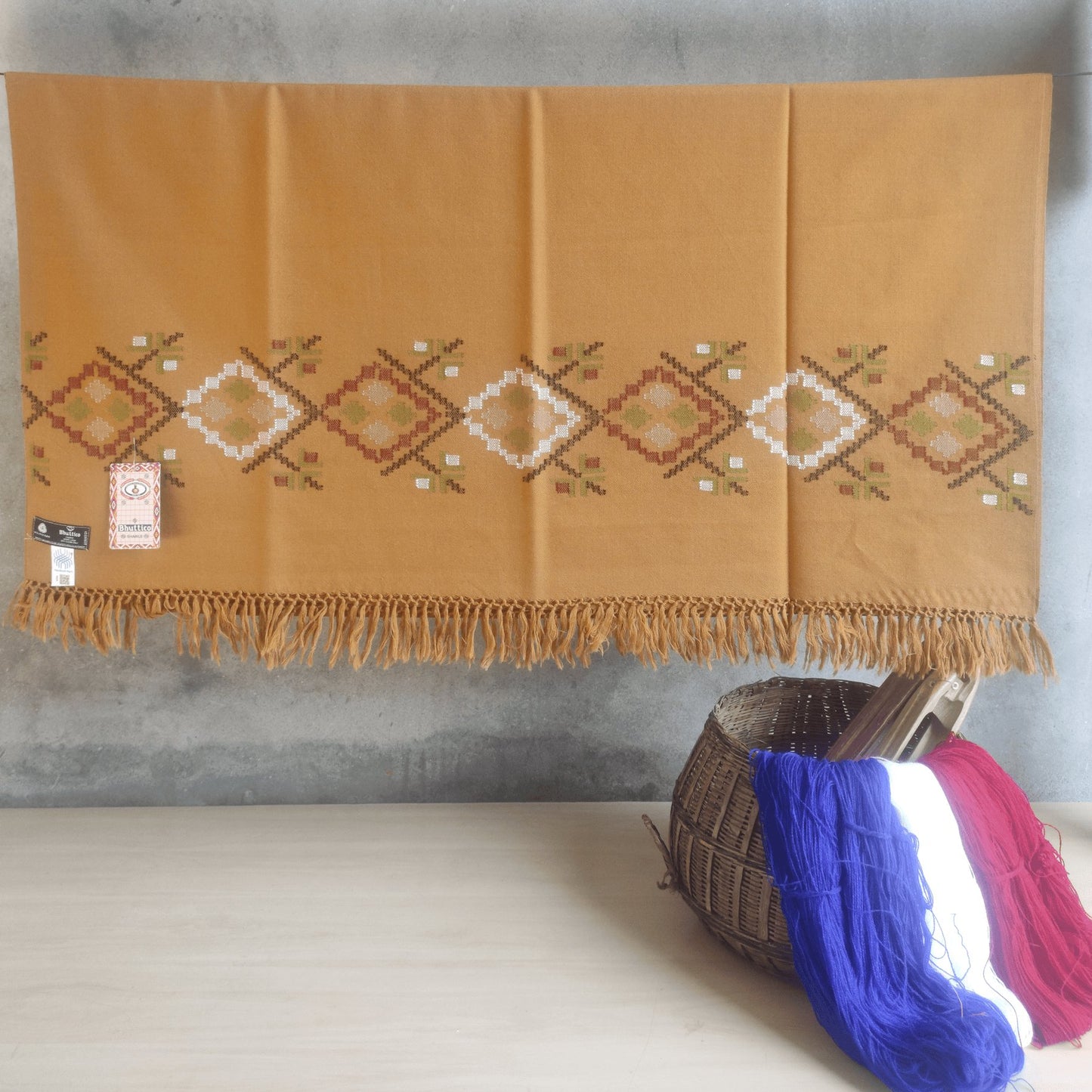 Hand Woven Polywool Kullu Shawl - (181) Mustard - Bhuttico Shawls