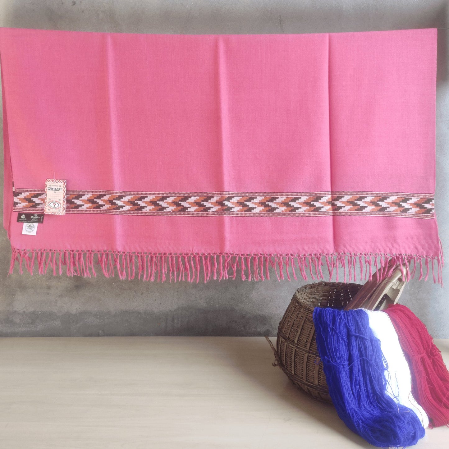 Hand Woven Polywool Kullu Shawl - (366) Carrot Red - Bhuttico Shawls