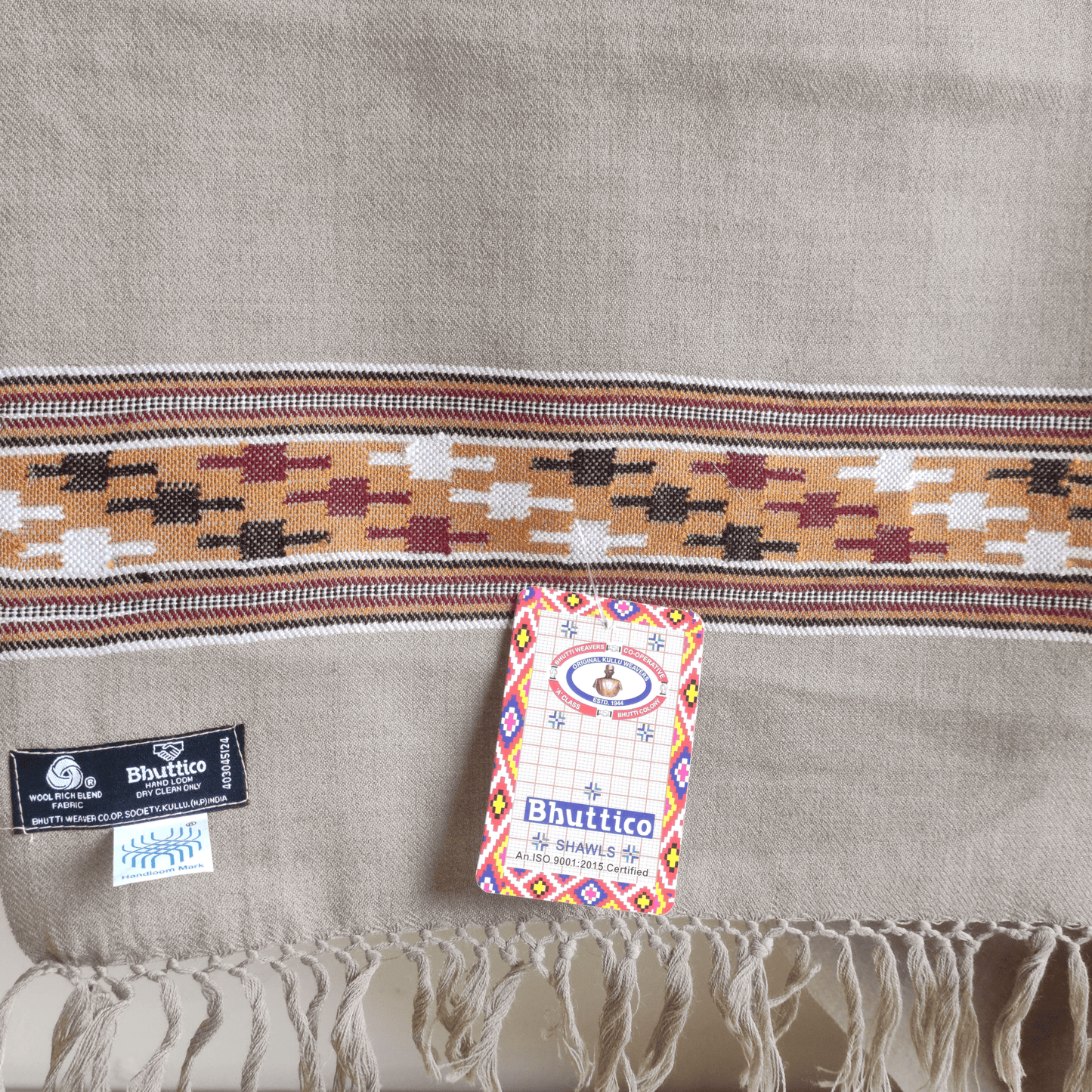 Hand Woven Polywool Kullu Stole - Beige - Bhuttico Shawls