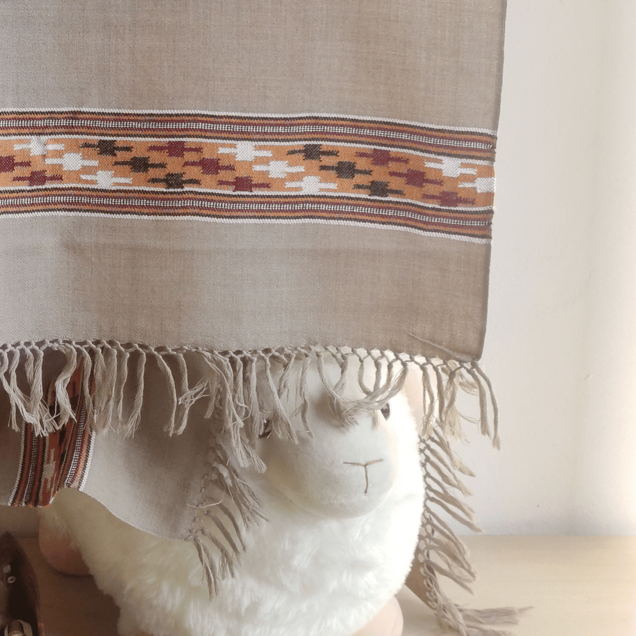 Hand Woven Polywool Kullu Stole - Beige - Bhuttico Shawls