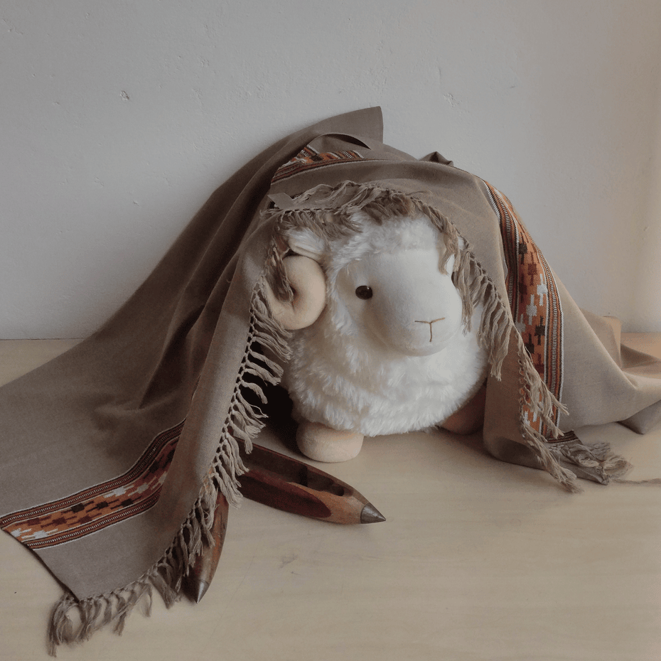 Hand Woven Polywool Kullu Stole - Beige - Bhuttico Shawls
