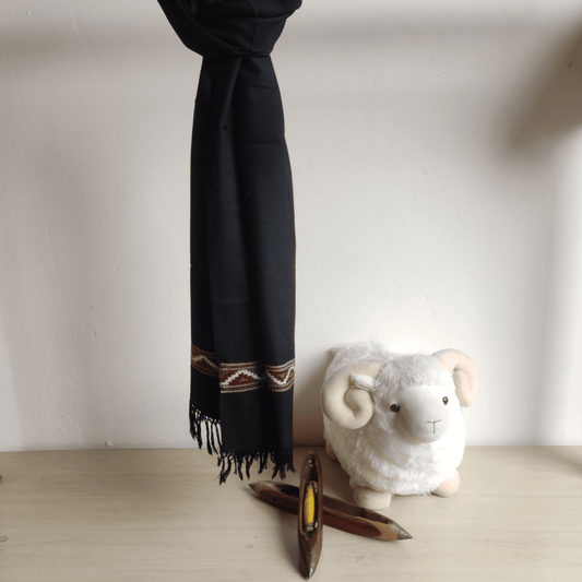 Hand Woven Polywool Kullu Stole - Black - Bhuttico Shawls