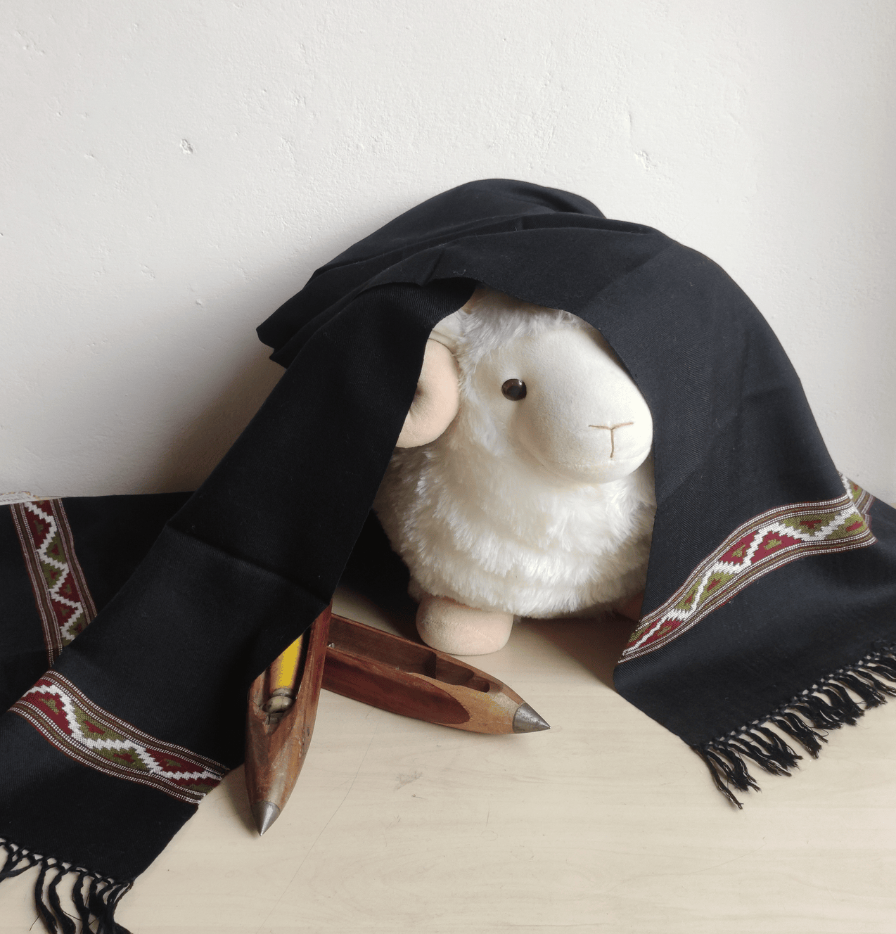 Hand Woven Polywool Kullu Stole - Black - Bhuttico Shawls