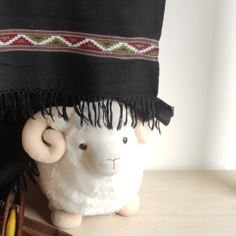 Hand Woven Polywool Kullu Stole - Black - Bhuttico Shawls