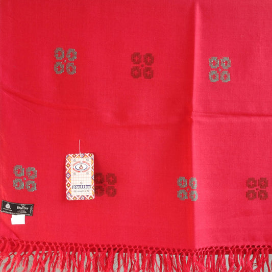 Hand Woven Polywool Kullu Stole - (ND - 3) Red - Bhuttico Shawls