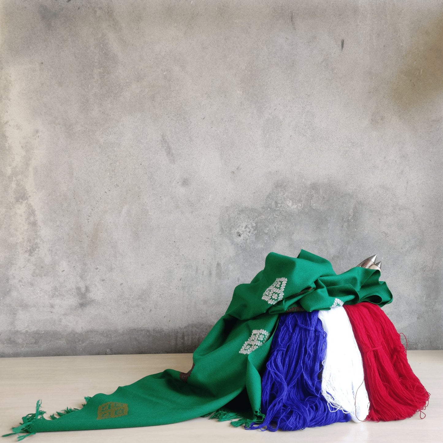 Hand Woven Polywool Kullu Stole - (ND - 4) Green - Bhuttico Shawls