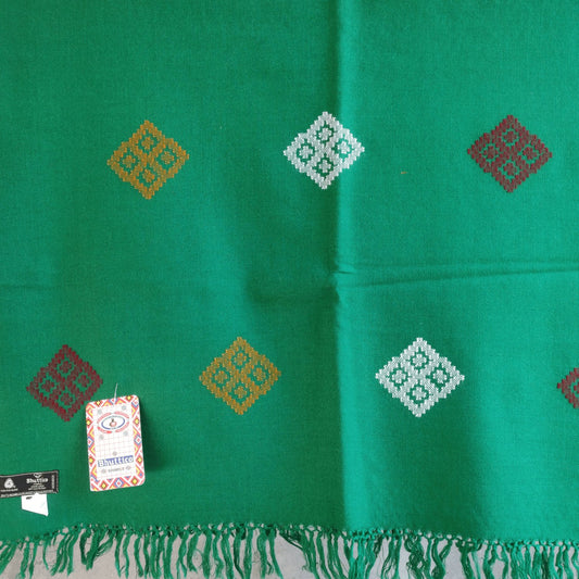 Hand Woven Polywool Kullu Stole - (ND - 4) Green - Bhuttico Shawls