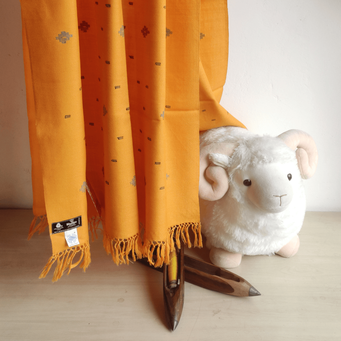 Hand Woven Polywool Kullu Stole - Orange - Bhuttico Shawls