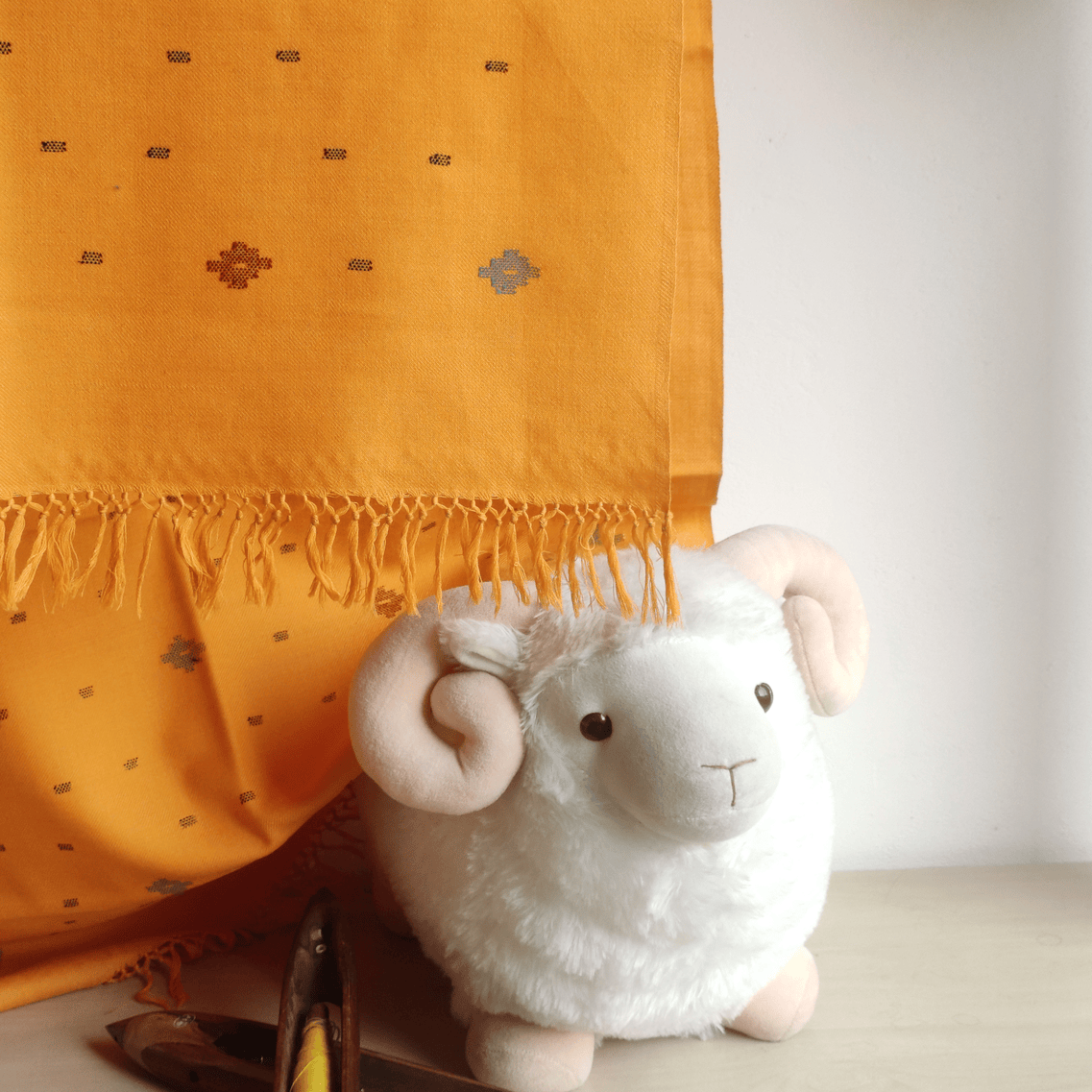 Hand Woven Polywool Kullu Stole - Orange - Bhuttico Shawls
