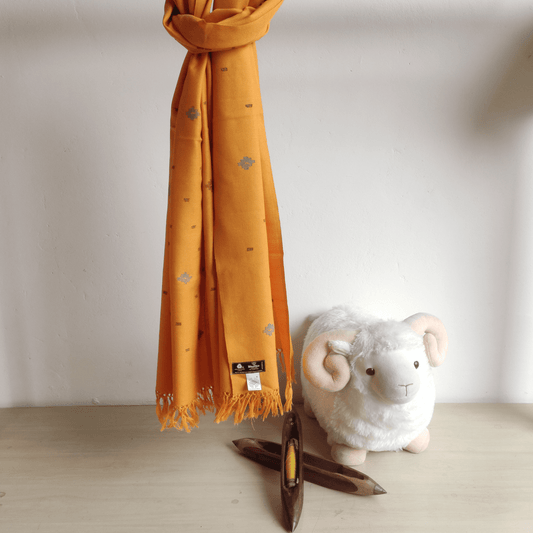 Hand Woven Polywool Kullu Stole - Orange - Bhuttico Shawls