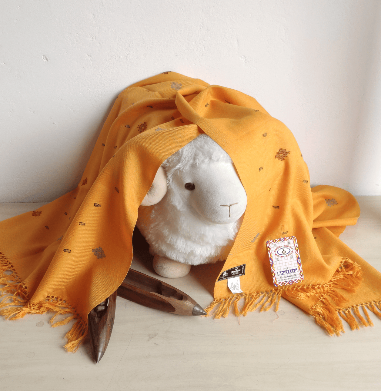 Hand Woven Polywool Kullu Stole - Orange - Bhuttico Shawls