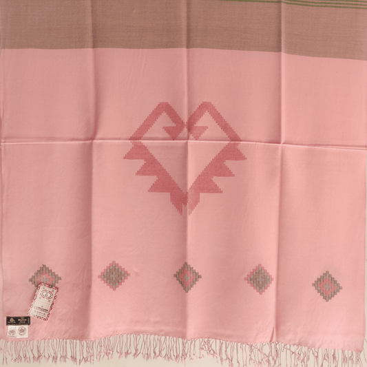 Hand Woven Pure Merino Wool Kullu Shawl - Baby Pink - Bhuttico Shawls