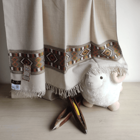 Hand Woven Pure Merino Wool Kullu Shawl - Beige - Bhuttico Shawls