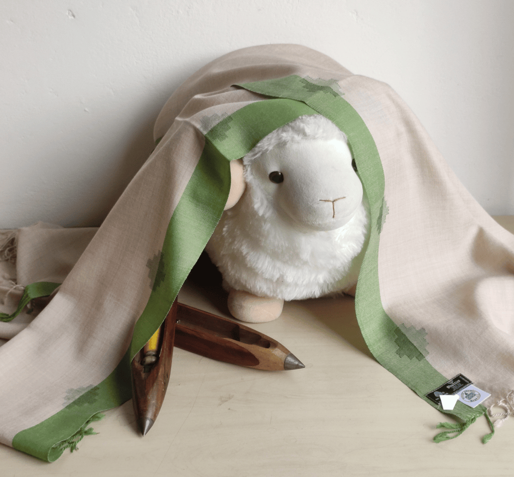 Hand Woven Pure Merino Wool Kullu Shawl - Beige - Bhuttico Shawls
