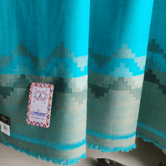 Hand Woven Pure Merino Wool Kullu Shawl - Blue - Bhuttico Shawls