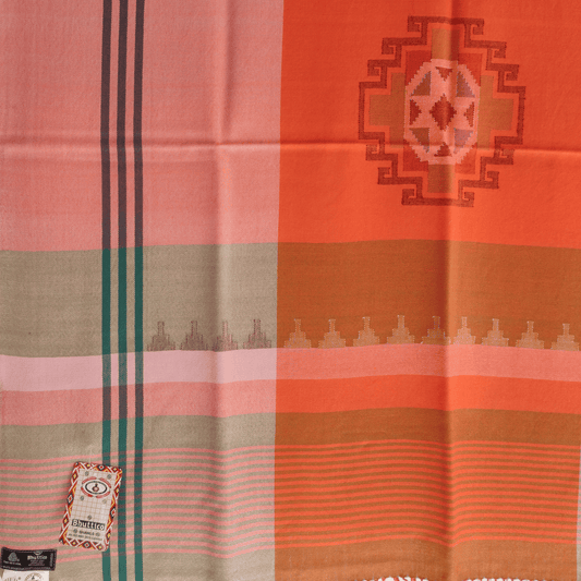 Hand Woven Pure Merino Wool Kullu Shawl - Orange - Bhuttico Shawls