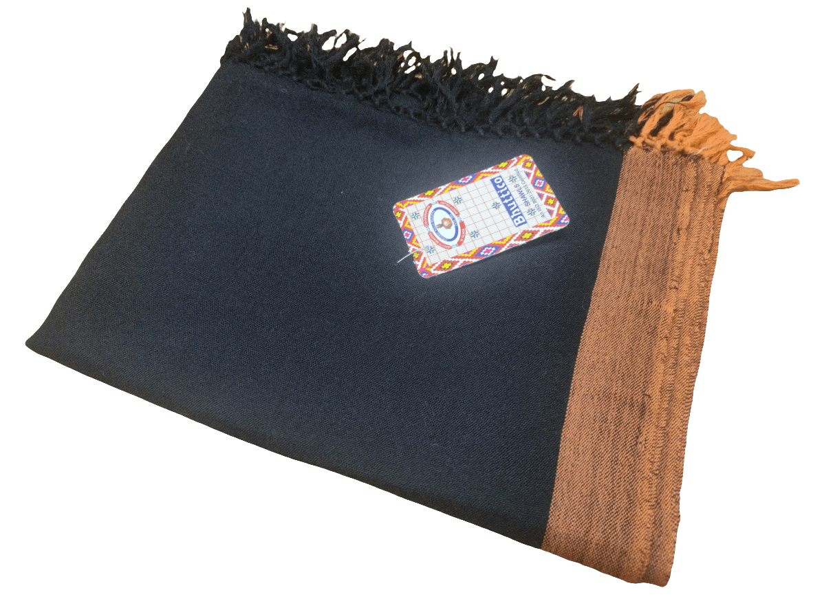 Hand Woven Pure Merino Wool Suit + Stole (Black + Orange) - Bhuttico Shawls