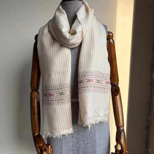 Handloom Pure Merino Wool Stole (off white and beige)