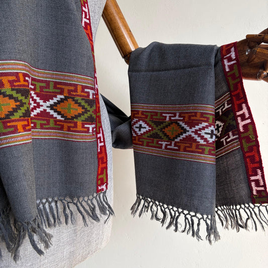 Handloom Pure Merino Wool Shawl (Charcoal Grey)
