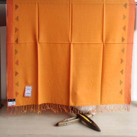 Hand Woven Pure Merino Wool Kullu Shawl-Orange