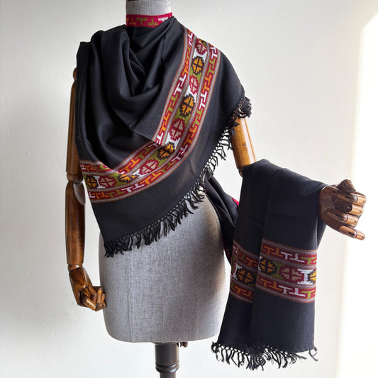 Handloom Pure Merino Wool Shawl (Black)