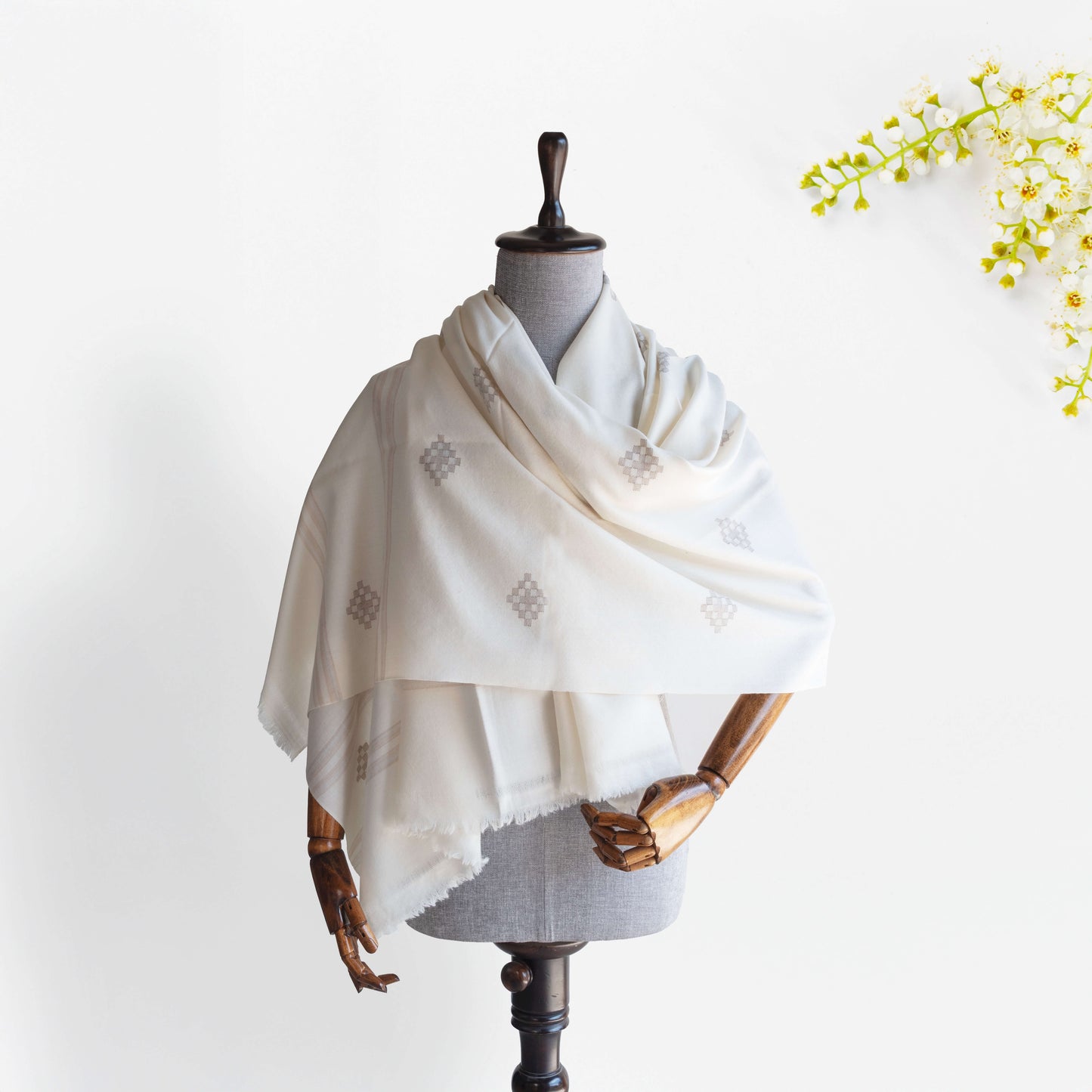Women Merino Wool Shawl- White