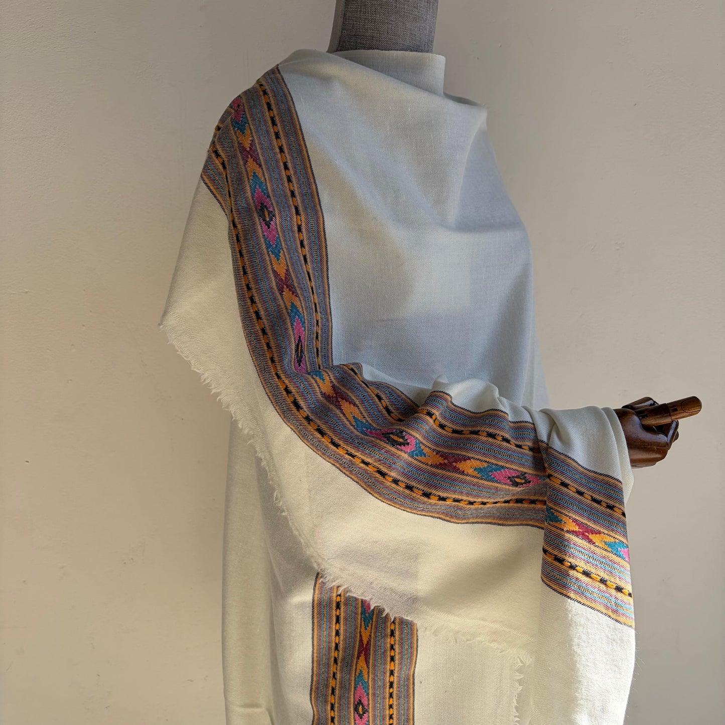 Handwoven Angora and Wool Blend Shawl (white)