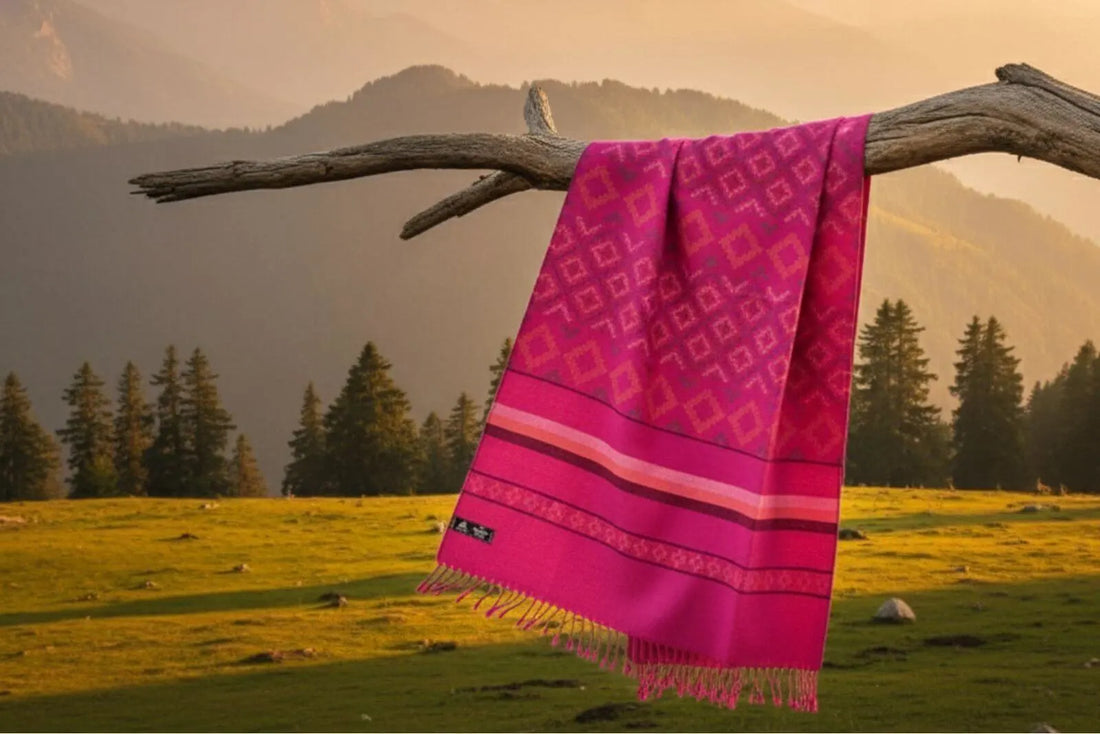 women woolen stole hanging on a tree branch
