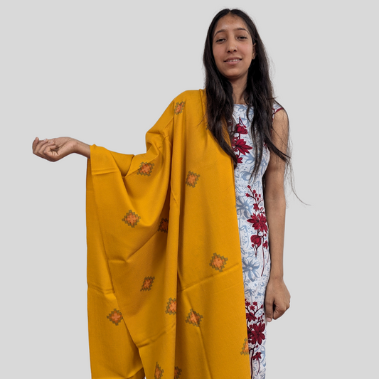 Hand Woven Pure Merino Wool Kullu Stole- mustard