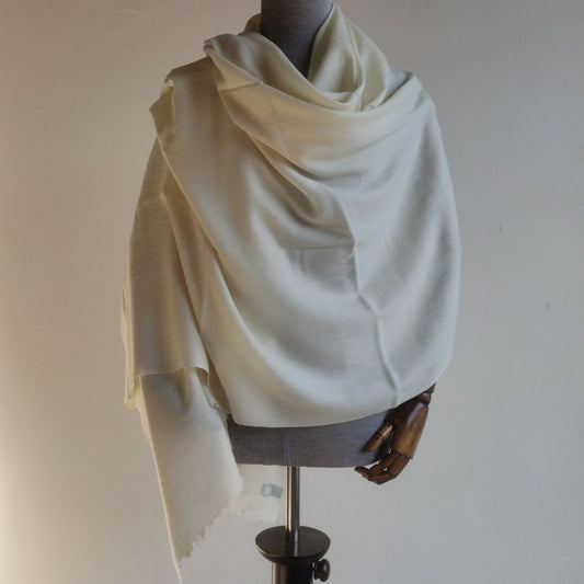 Hand Woven Pure Merino Wool Kullu Shawl for Men- White (Loi)