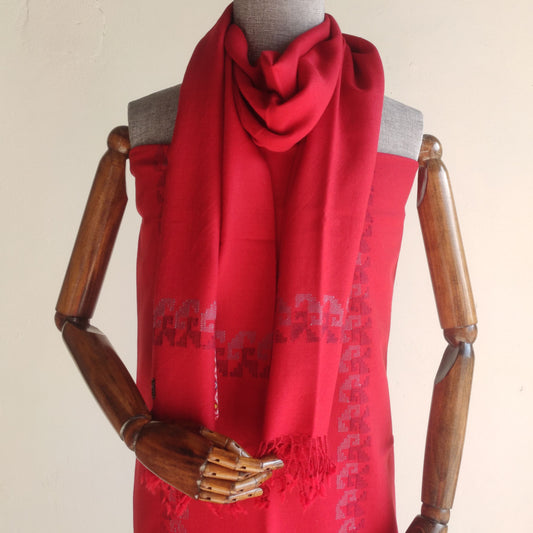 Handloom Women's Woolen Suit with Stole (RED)