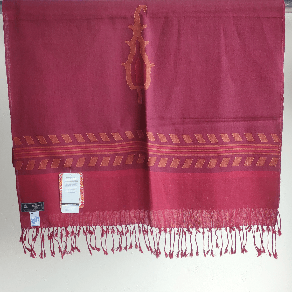 Hand Woven Pure Merino Wool Kullu Stole- maroon