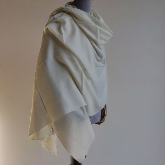 Hand Woven Pure Merino Wool Kullu Shawl for Men- White (Loi)