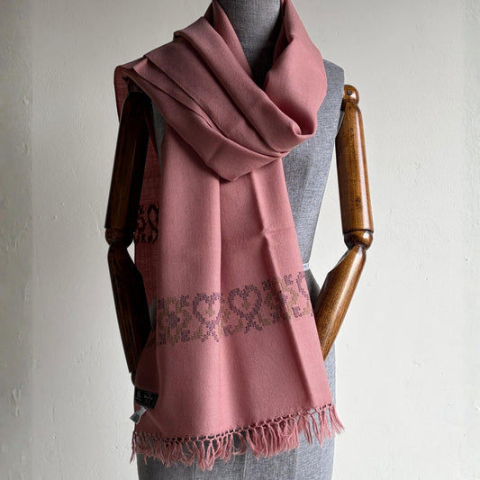 Handwoven Pure Merino Heart Stole- Dusty Pink