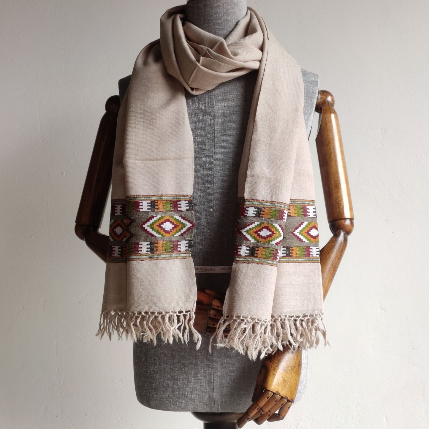 Hand Woven Pure Merino Wool Kullu Stole Fawn