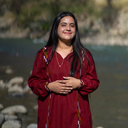 Merino Wool Co-ord Set for Women (Red with kangha Design Patti)