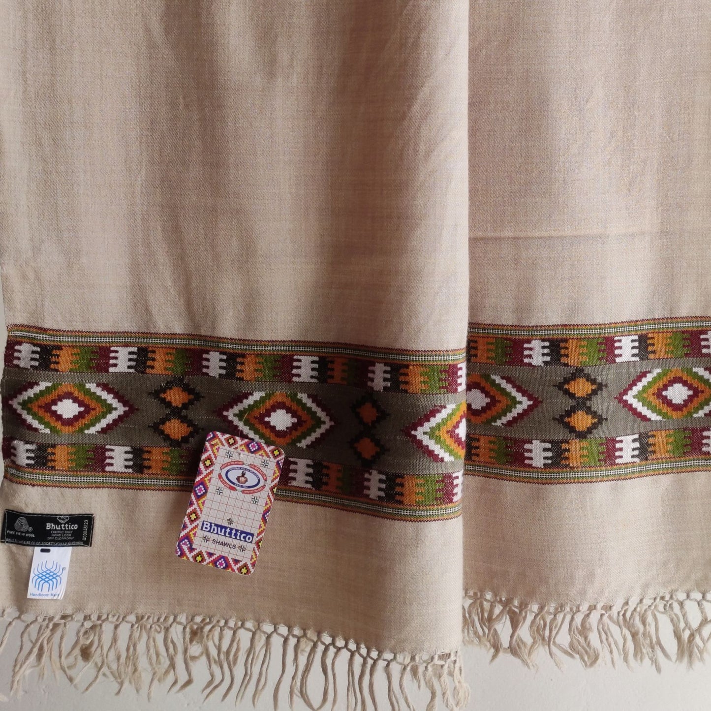 Hand Woven Pure Merino Wool Kullu Stole Fawn