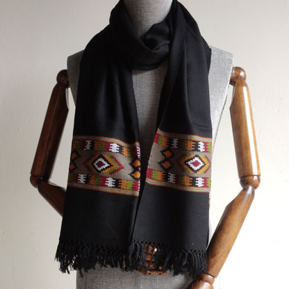 Hand Woven Pure Merino Wool Kullu Stole- Black