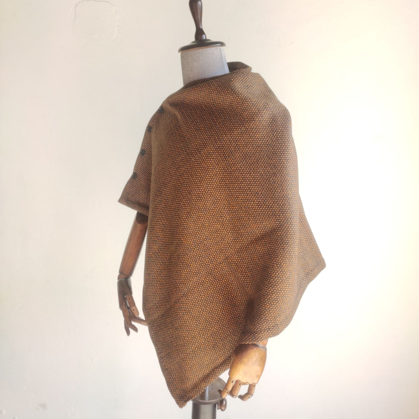 Herringbone Woolen Cape for Women (Black+ Mustard)